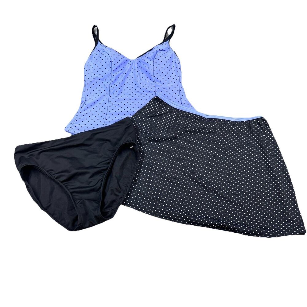 Miraclesuit 3 Pc Tankini Swimsuit Set Size 10 Polka Dot Skirted Tummy Control